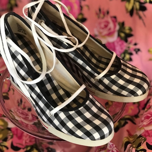 Dkny Shoes - VINTAGE black white checkered wedge platforms DKNY